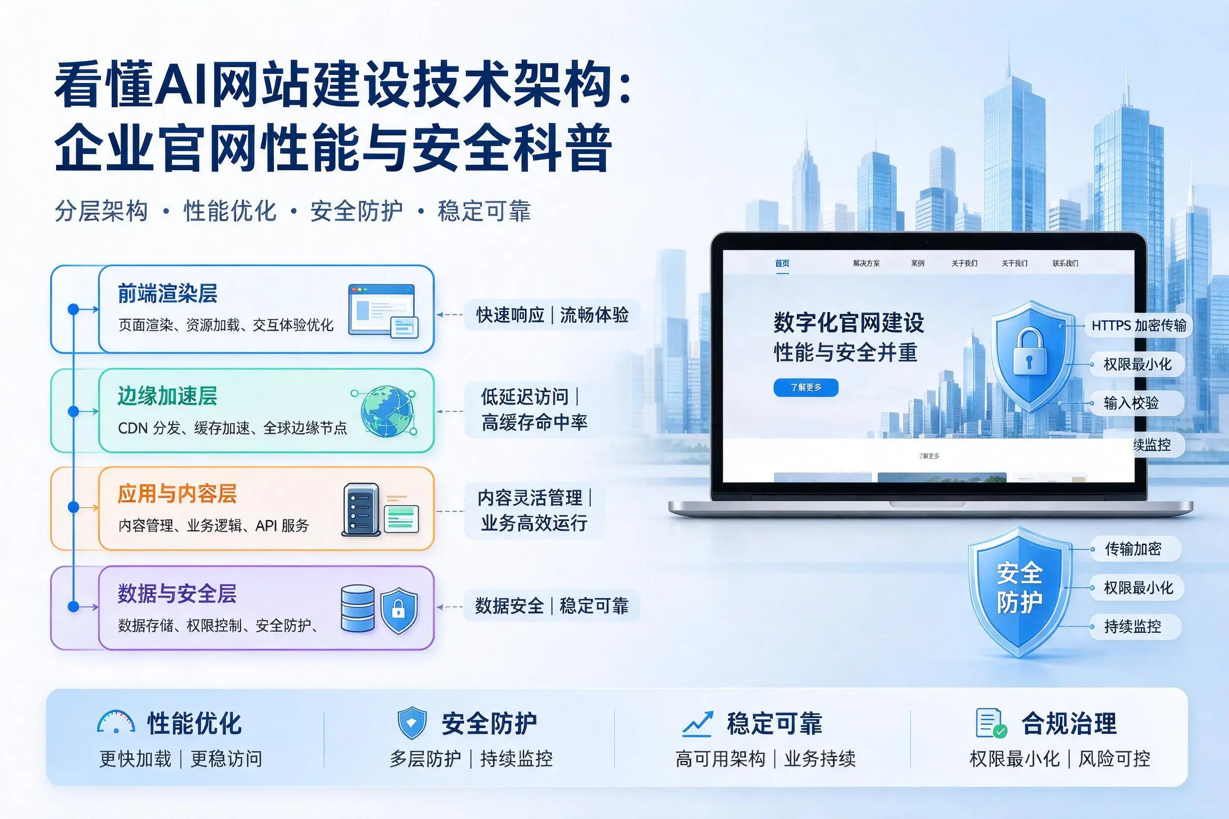 看懂AI网站建设技术架构：海东企业官网性能与安全科普