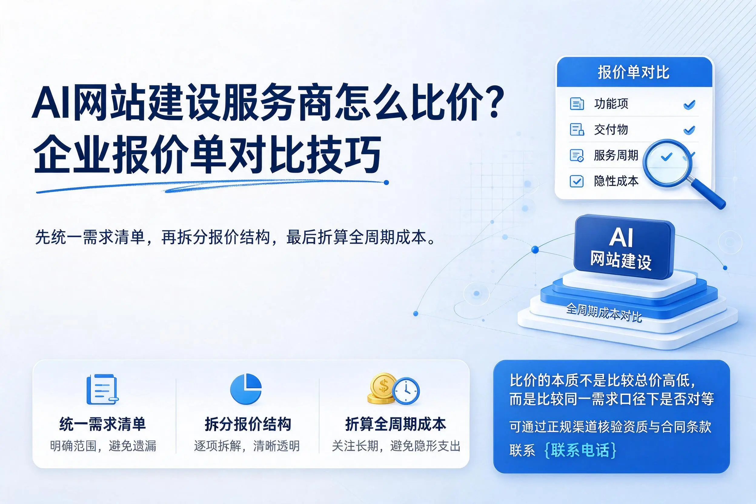 AI网站建设服务商怎么比价？海东企业报价单对比技巧