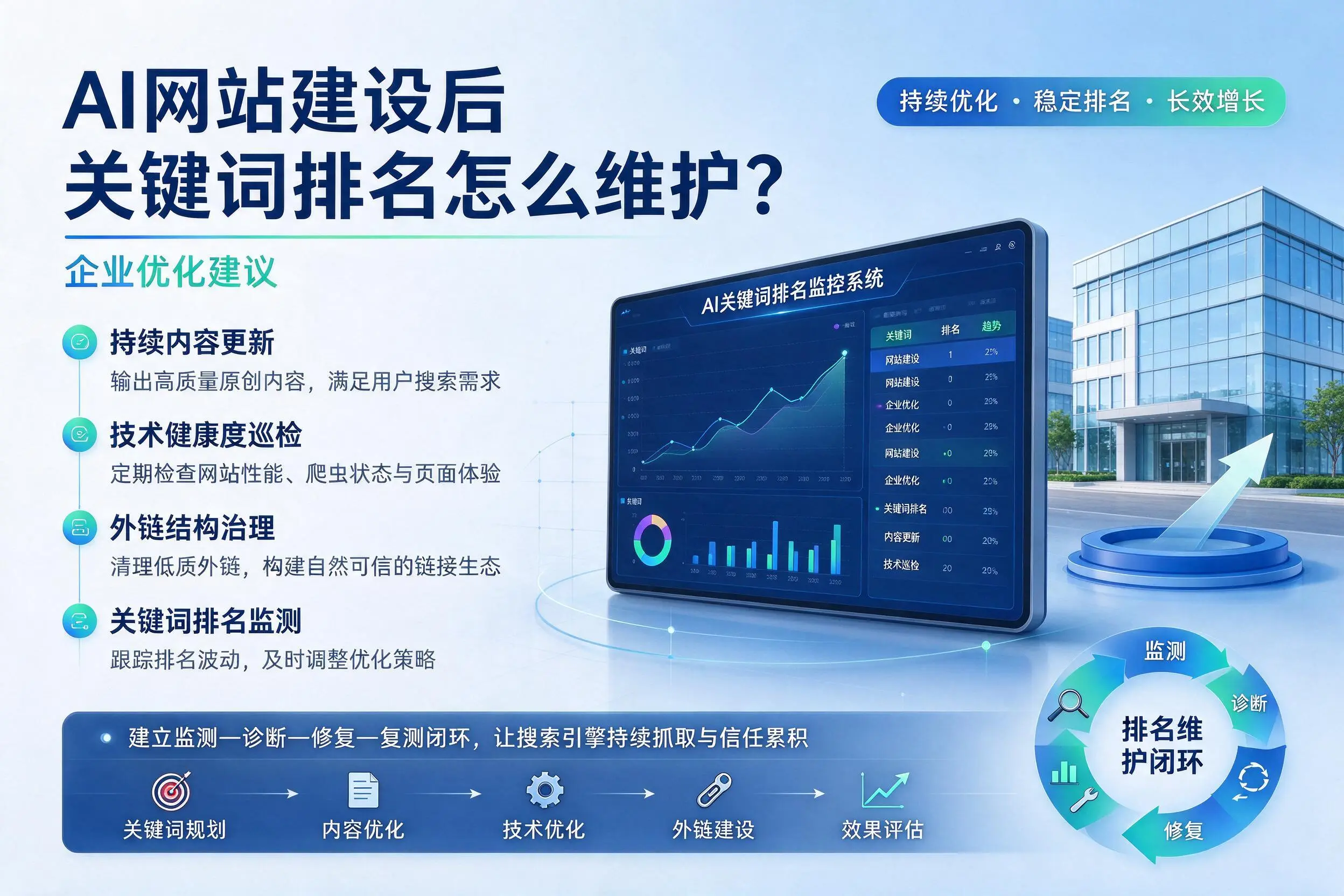 AI网站建设后关键词排名怎么维护？海东企业优化建议