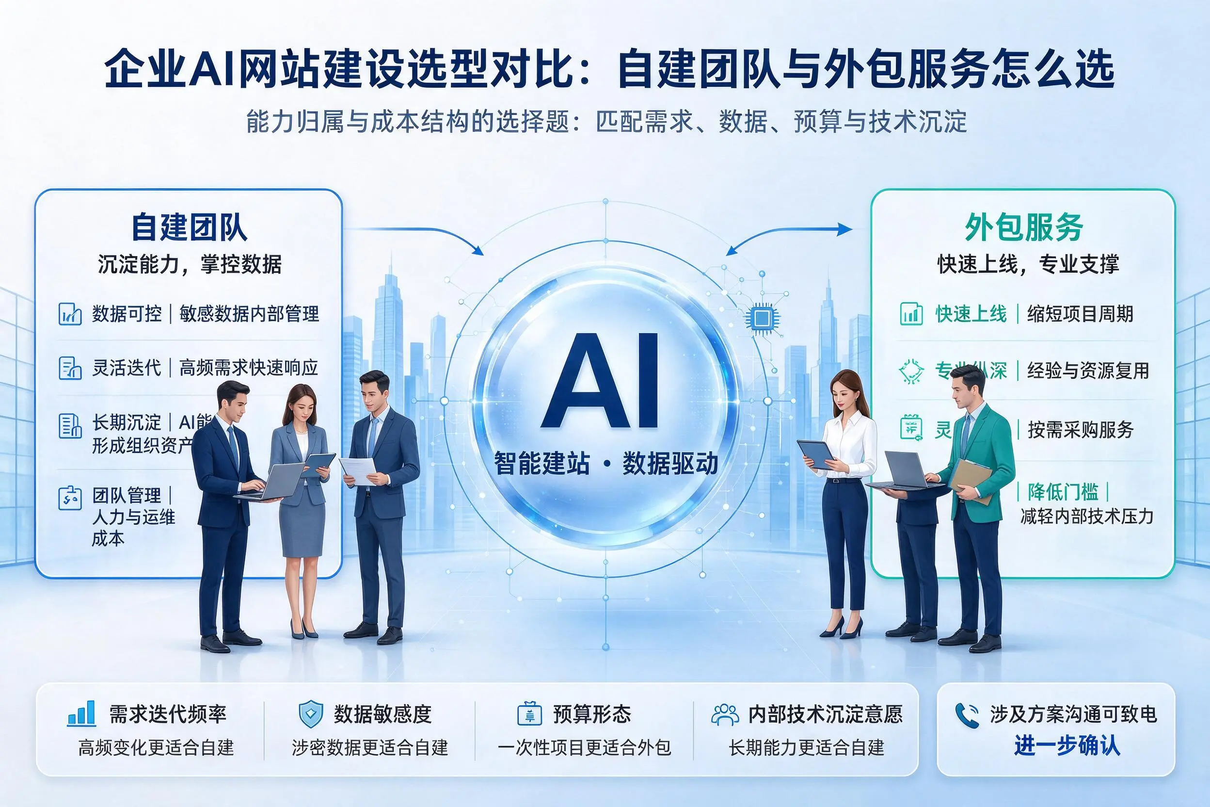 海东企业AI网站建设选型对比:自建团队与外包服务怎么选